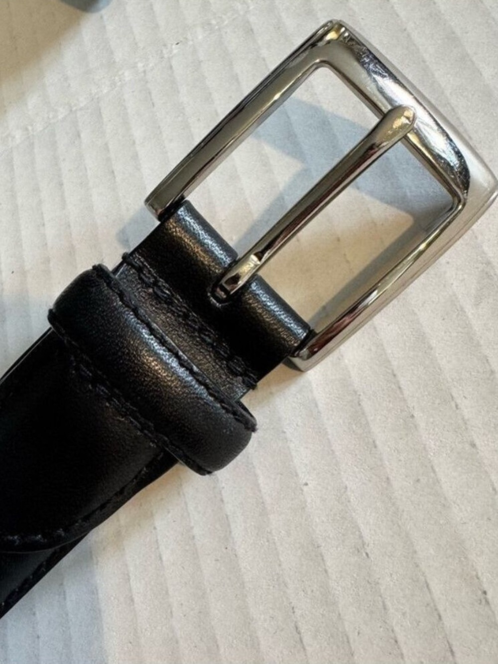 Ralph Lauren Black and Silver Italian Leather Belt with Sleek Design 36 Vintage